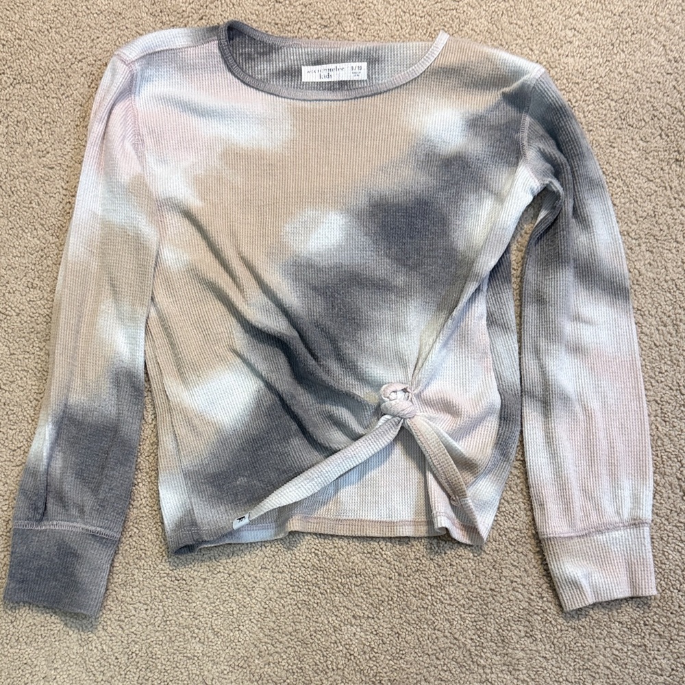 Abercrombie Kids Long Sleeve Tie-Dye Top - Gray and Cream